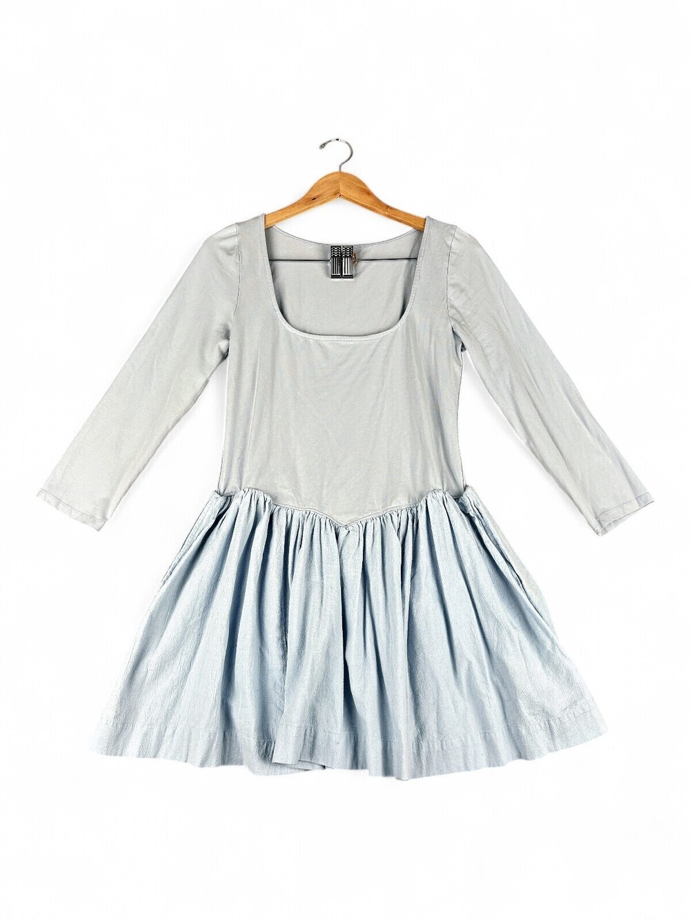Free-est Square Neck Gathered Skirt Long Sleeve Dress L